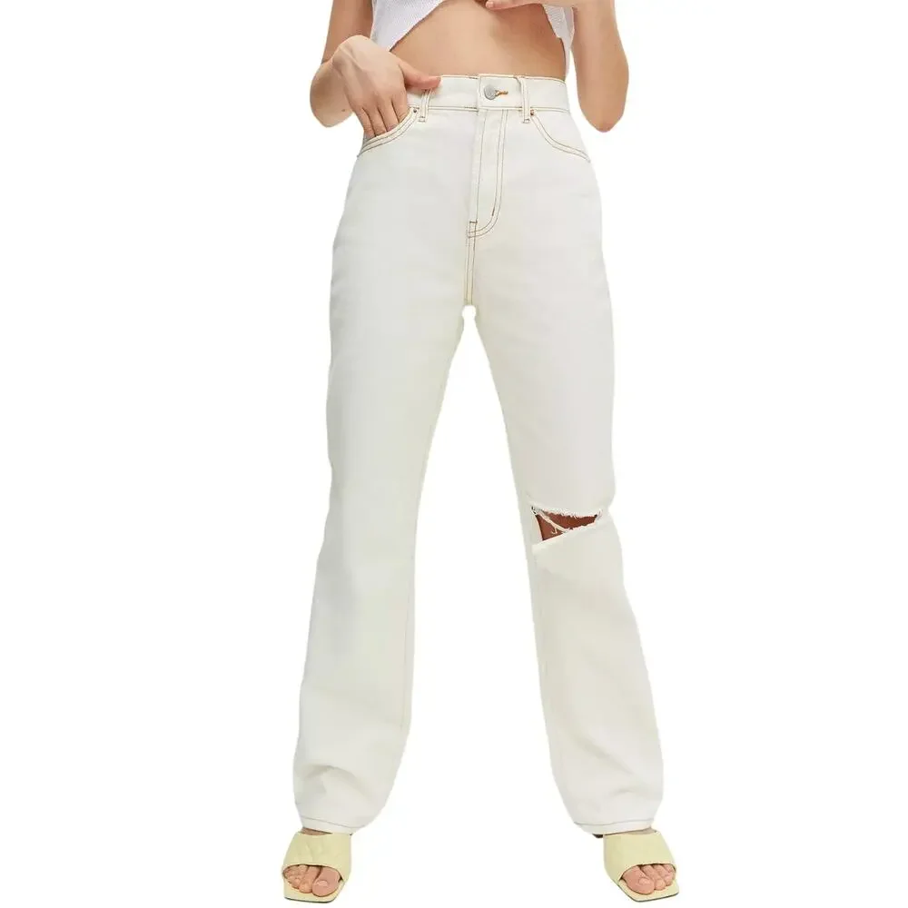 BDG Urban Outfitters Loose Straight Jeans NWT Size 24 Destroyed Ivory High Rise - Picture 3 of 16